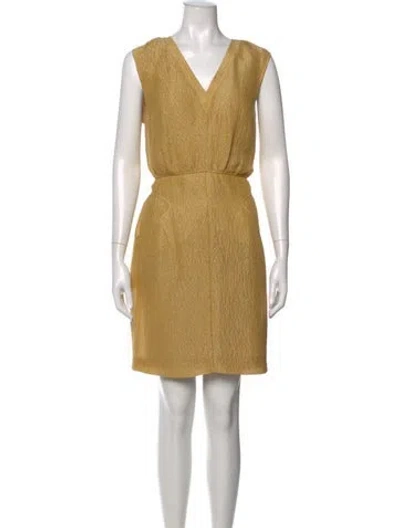 Pre-owned Vera Wang V-neck Mini Dress In Yellow