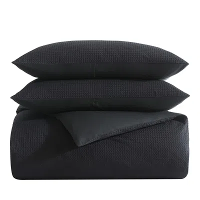 Vera Wang Waffle Pique Black Cotton Comforter Set, King