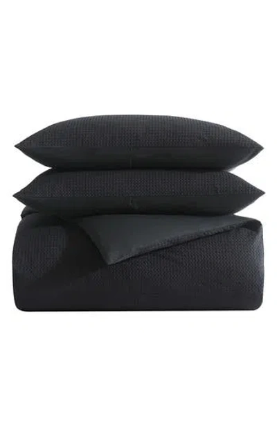 Vera Wang Waffle Stitch Pique Cotton Duvet Set In Black