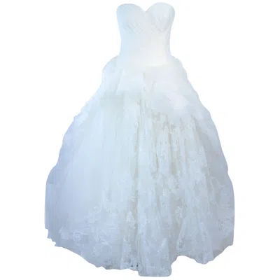 Pre-owned Vera Wang White Tulle & Lace Wedding Gown With Gathered Bustier Size 4 10k