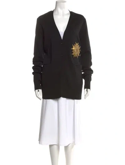 Pre-owned Vera Wang Wool Graphic Print Sweater In Black