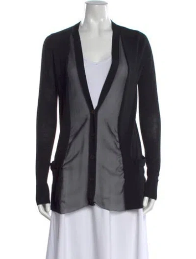 Pre-owned Vera Wang Wool Open Front Sweater In Black