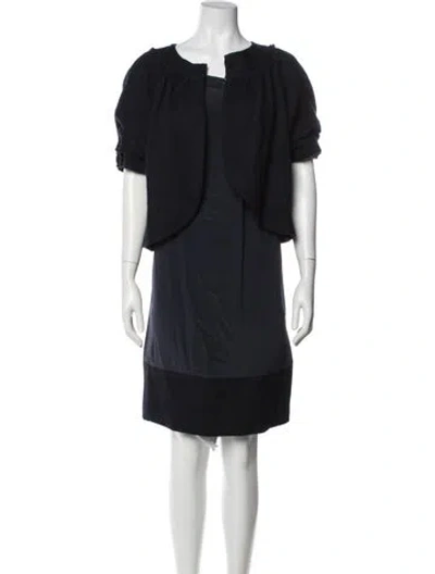 Pre-owned Vera Wang Wool Pleated Accents Dress Set In Blue