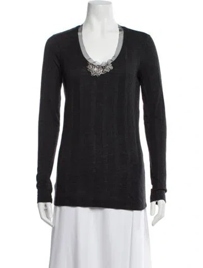 Pre-owned Vera Wang Wool Scoop Neck Sweater In Gray