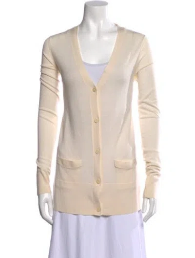 Pre-owned Vera Wang Wool V-neck Button-up Top In Neutral