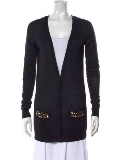 Pre-owned Vera Wang Wool V-neck Sweater In Black