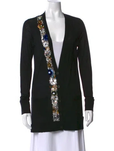 Pre-owned Vera Wang Wool V-neck Sweater In Black