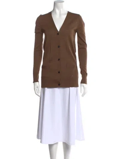 Pre-owned Vera Wang Wool V-neck Sweater In Brown