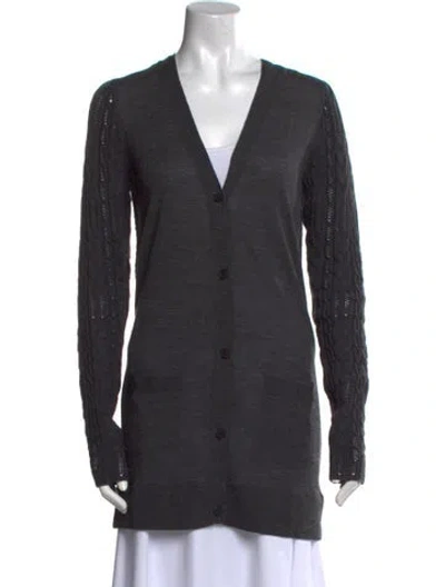 Pre-owned Vera Wang Wool V-neck Sweater In Gray