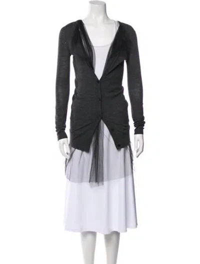 Pre-owned Vera Wang Wool V-neck Sweater In Gray