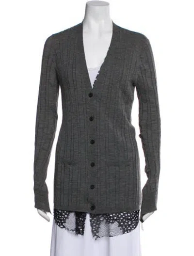 Pre-owned Vera Wang Wool V-neck Sweater In Gray