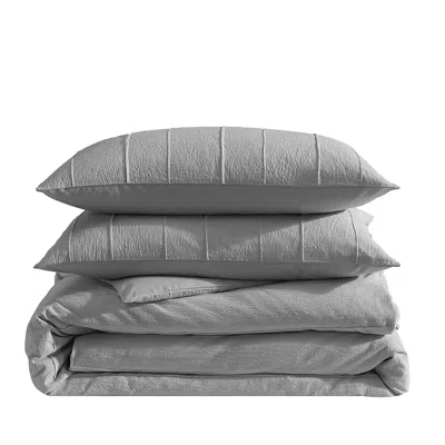 Vera Wang Woven Tucks Jacquard 3 Piece Comforter Set, King In Gray