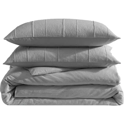 Vera Wang Woven Tucks Jacquard Cotton Duvet Set In Gray