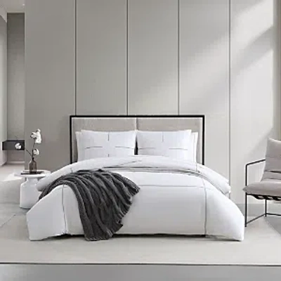 Vera Wang Zig Zag Cotton Sateen Queen Duvet Cover Set In White/grey