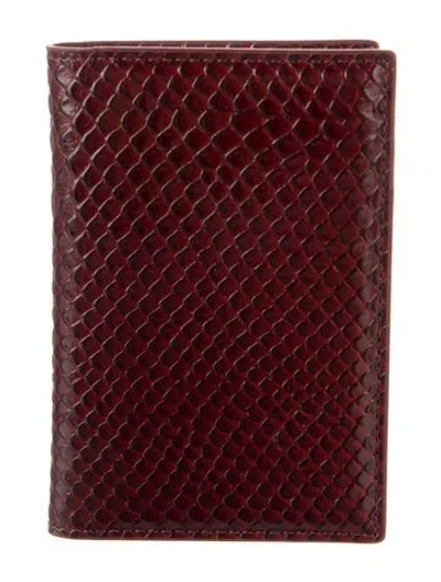 Pre-owned Verafied Embossed Leather Animal Print Card Holder In Red