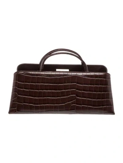 Pre-owned Verafied Embossed Leather Top Handle Bag In Brown