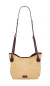Verafied Leather-trimmed Raffia Bucket Bag In Brown