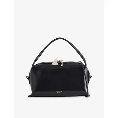 Verafied Womens Café Mini Leather Top-handle Bag Black Lizard