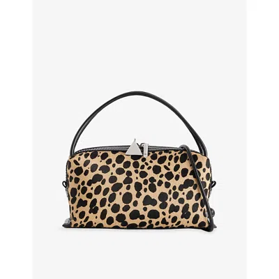 Verafied Womens  Café Mini Cheetah-print Calf-hair Shoulder Bag