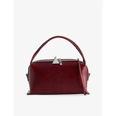 Verafied Womens  Café Mini Python-print Leather Shoulder Bag In Maroon
