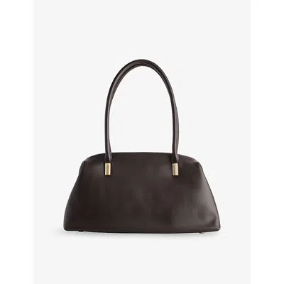 Verafied Womens Chocolate Medium Club Leather Shoulder Bag In Brown