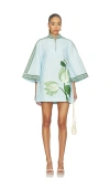 Verandah Anj Mini Dress In Ice Blue And Emerald Lotus And Toda