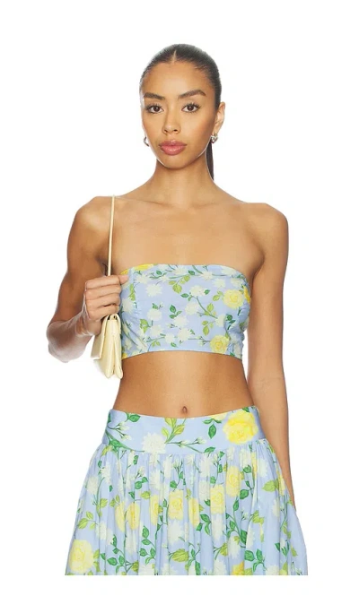 Verandah Bandeau In Ice Blue  Yellow Rose & Mogra