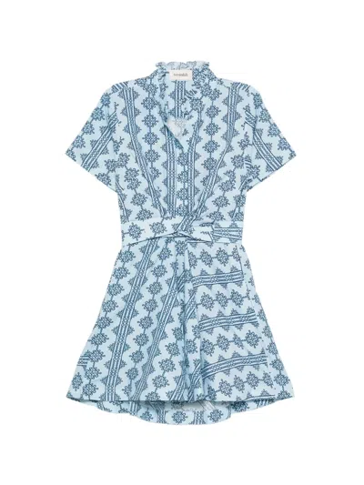 Verandah Bawa Stripes Ruffled-collar Mini Dress In Blue