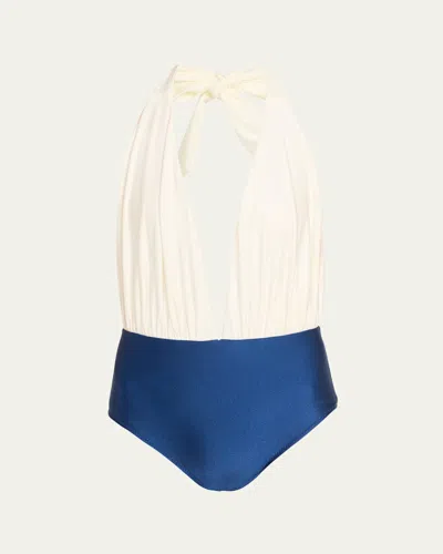 Verandah Colorblock Plunge One-piece Swimsuit In Neutral