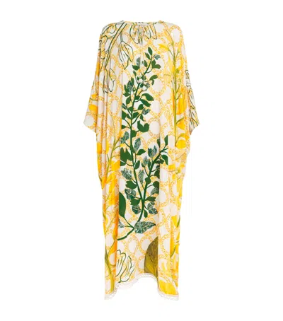 Verandah Embellished Floral Kaftan Maxi Dress In Yellow