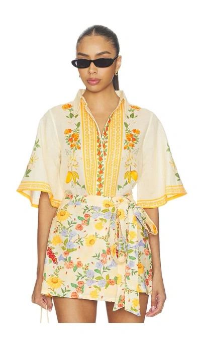 Verandah Floral Bell Sleeve Shirt In Multi