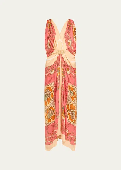 Verandah Floral Hand Draped Maxi Dress In Light/pastel Pink