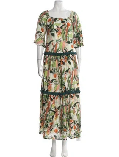 Pre-owned Verandah Floral Print Long Dress In Green