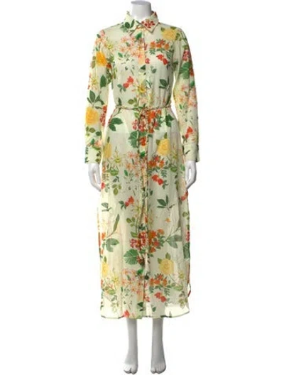 Pre-owned Verandah Floral Print Long Dress In Green