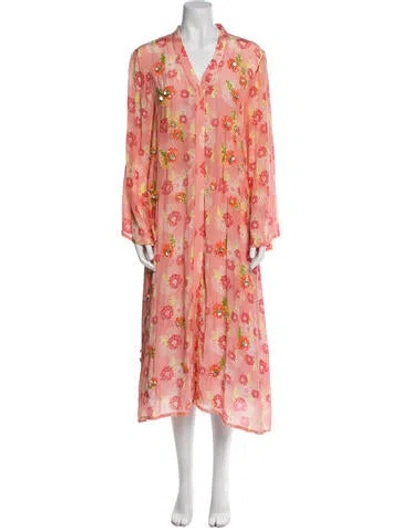 Pre-owned Verandah Floral Print Long Dress In Orange