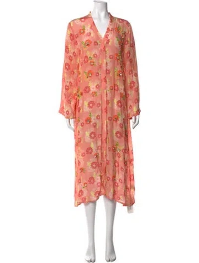 Pre-owned Verandah Floral Print Long Dress In Orange