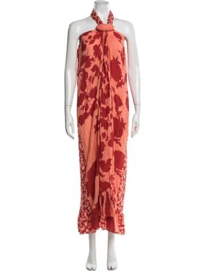 Pre-owned Verandah Floral Print Long Dress In Red