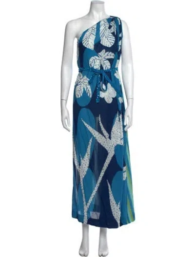 Pre-owned Verandah Floral Print Long Dress W/ Tags In Blue