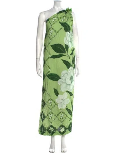 Pre-owned Verandah Floral Print Long Dress W/ Tags In Green