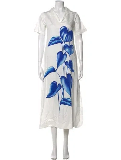 Pre-owned Verandah Floral Print Long Dress In White