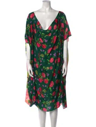 Pre-owned Verandah Floral Print Midi Length Dress W/ Tags In Green