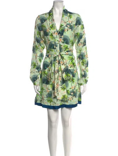Pre-owned Verandah Floral Print Mini Dress In Green