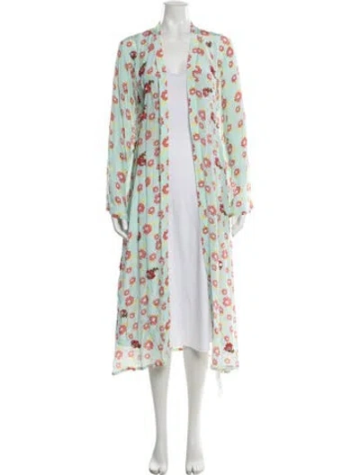 Pre-owned Verandah Floral Print Sequin Embellishments Robe W/ Tags In Blue