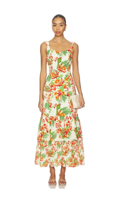 Verandah Garden Tiered Maxi Dress In Ivory Multi Gulmohar