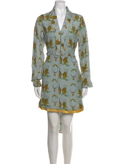 Pre-owned Verandah Graphic Print Mini Dress In Gray