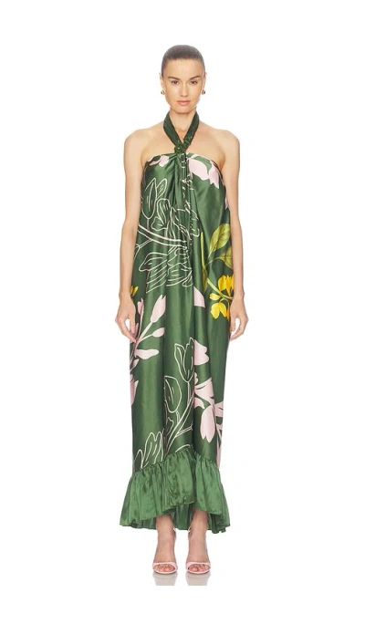 Verandah Halter Maxi Dress In Emerald Multi Wisteria