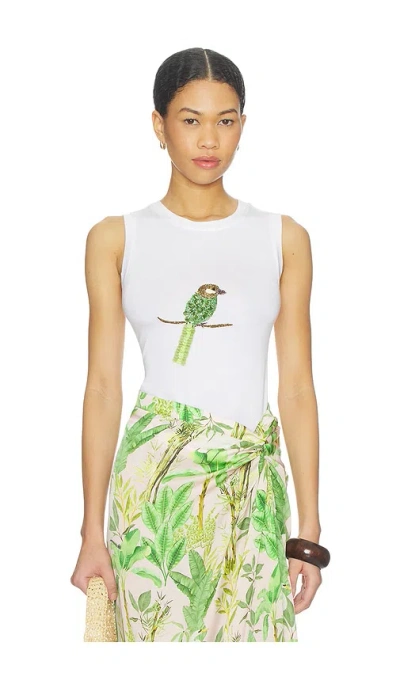 Verandah Hand Beaded Parrot Tank In White
