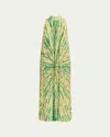 Verandah Hand-beaded Tie-dye Sunrise Gown In Emerald And Sand Tie-dye
