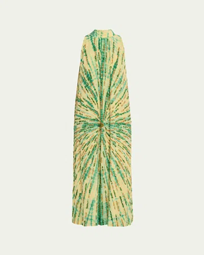 Verandah Hand-beaded Tie-dye Sunrise Gown In Emerald And Sand Tie-dye