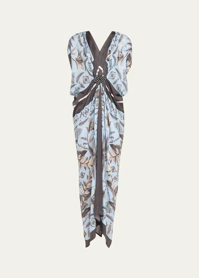 Verandah Hand-draped Maxi Kaftan In Lightpastel Blue